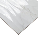 Dymo Calacatta Wavy White Glossy Ceramic 3D Patterned Tile 12x24 Wall Only