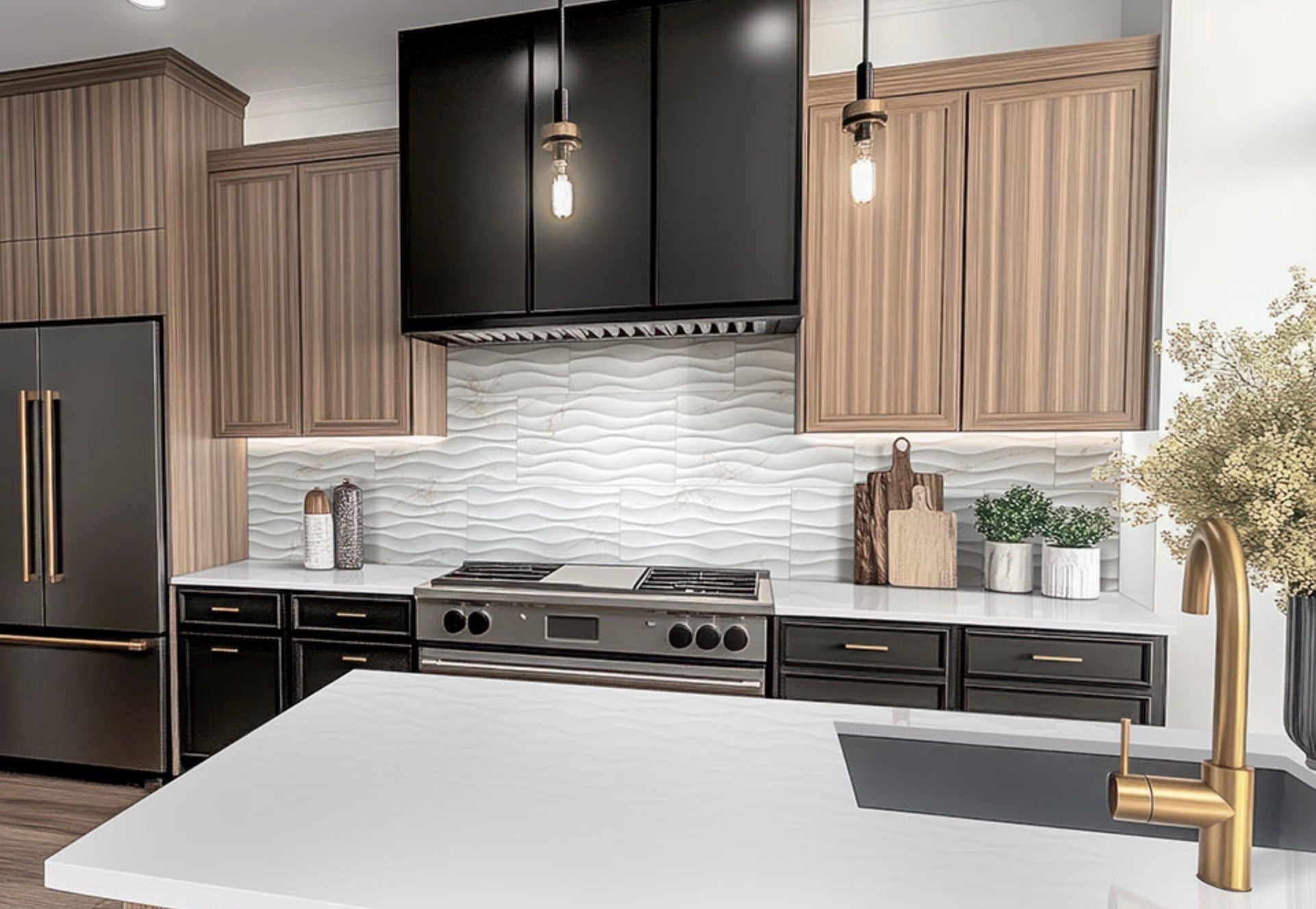 Dymo Calacatta Wavy White Glossy Ceramic 3D Patterned Tile 12x24 Wall Only