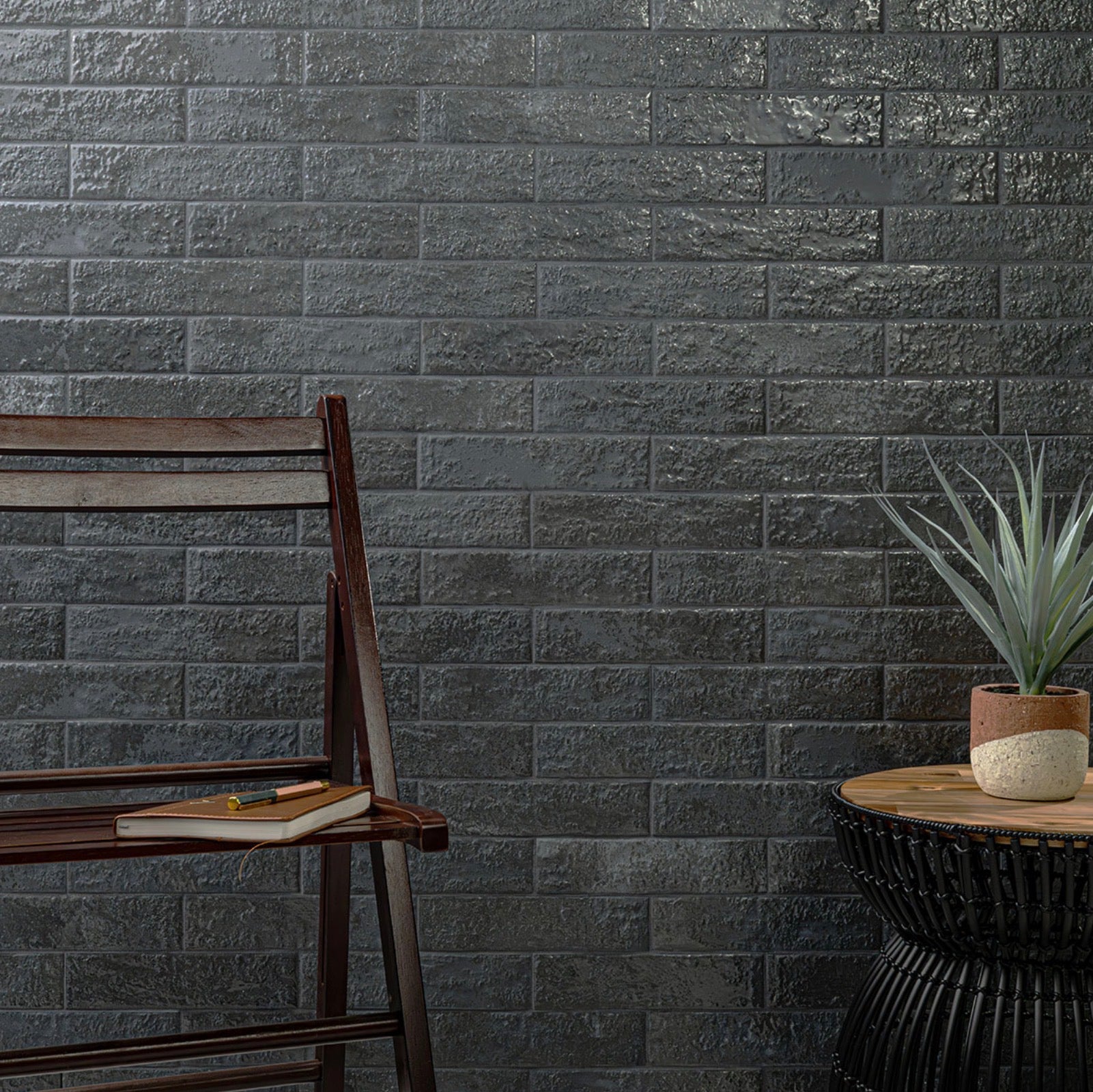 Mattonella Carbone 2.5X10 Glazed Porcelain Wall Tile