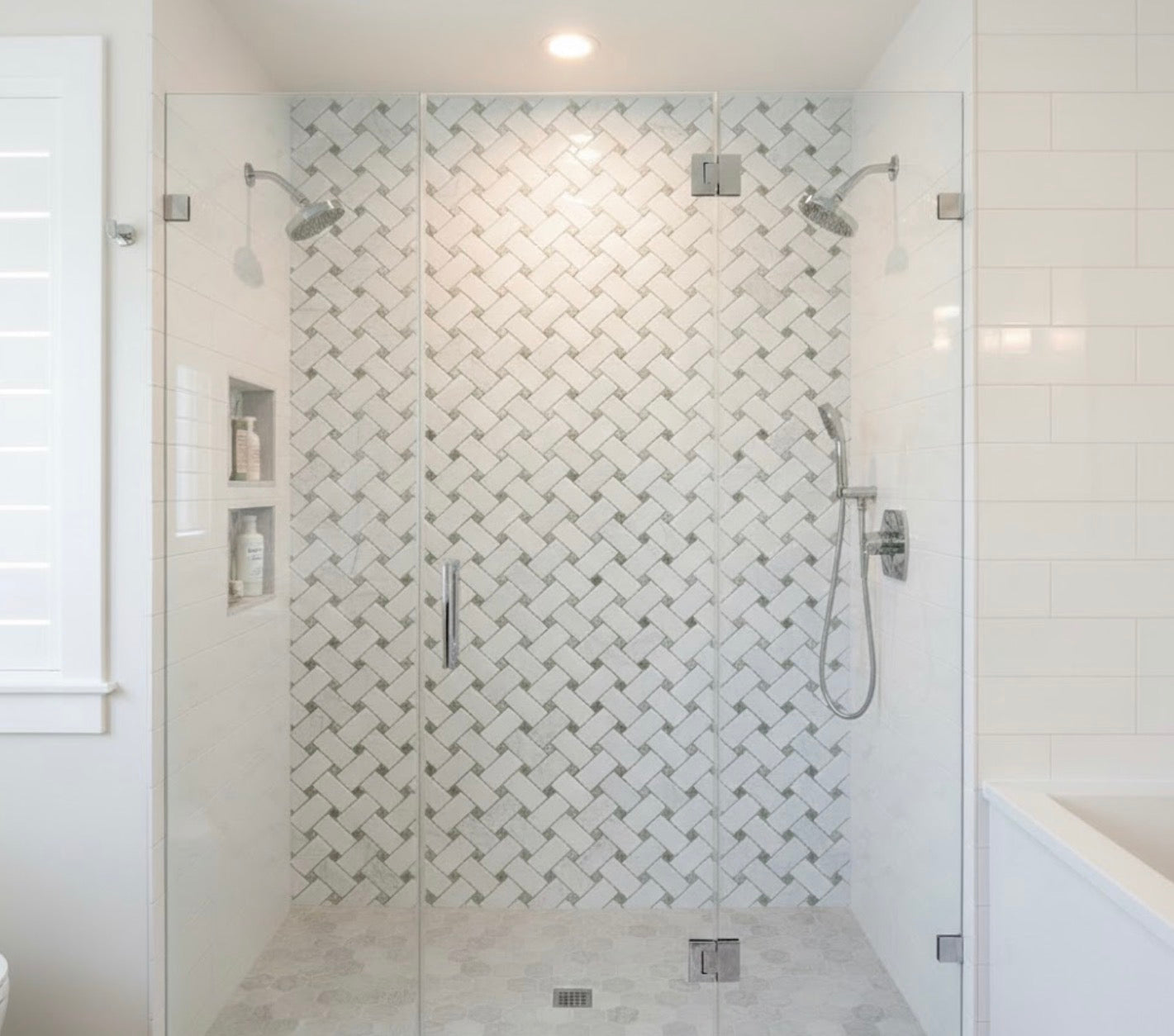 Thassos Green Marble Basketweave Mosaic Tile