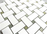 Thassos Green Marble Basketweave Mosaic Tile