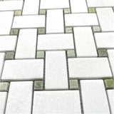 Thassos Green Marble Basketweave Mosaic Tile