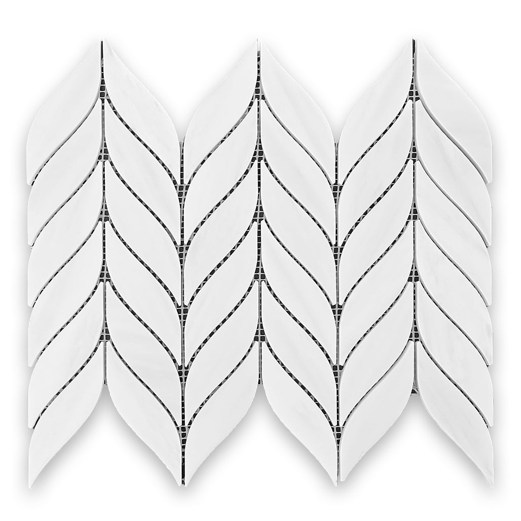 Bianco Dolomite Marble Leaf Shape Mosaic Tile Honed
