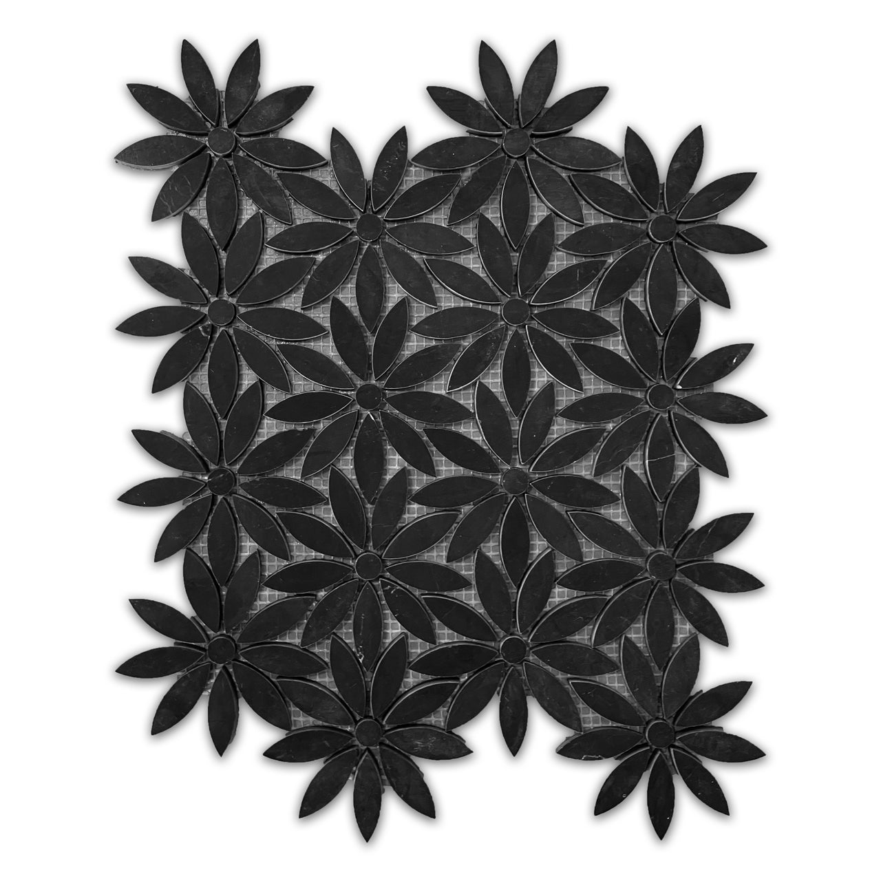 Nero Marquina Black Marble With Nero Marquina Black Accent Daisy Flower Waterjet Mosaic Tile Honed