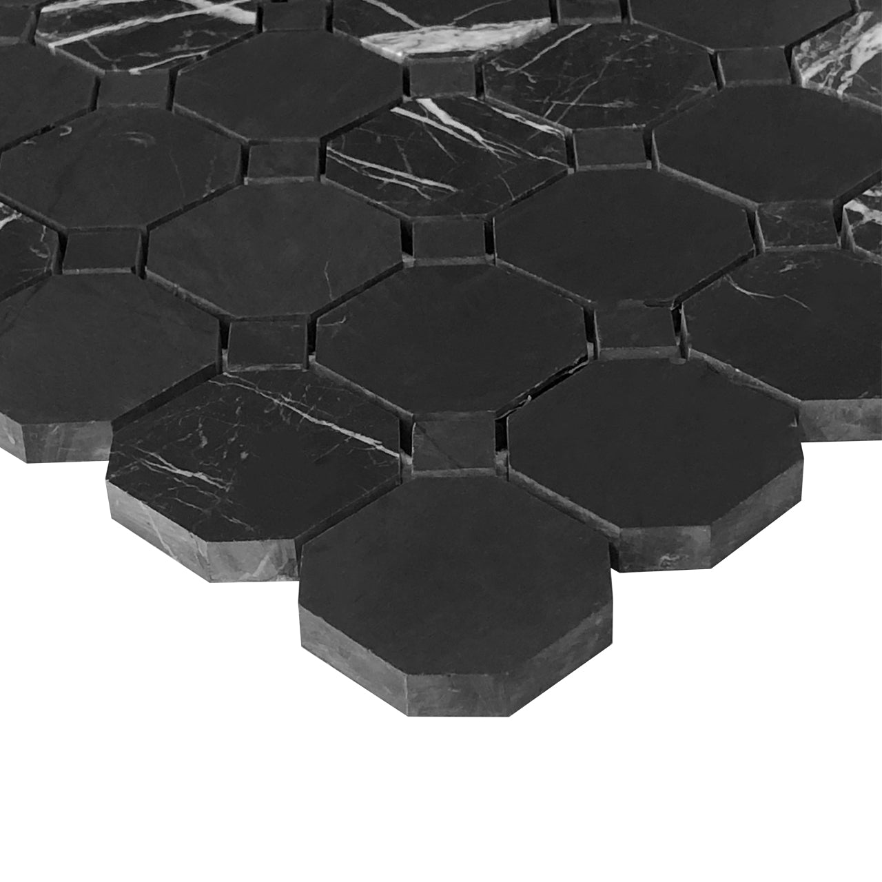 Nero Marquina Black Marble Octagon Mosaic Tile Honed