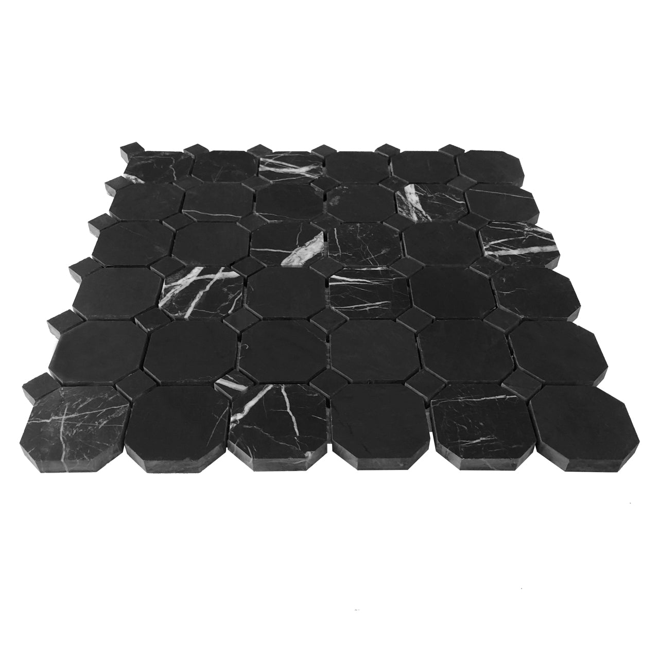 Nero Marquina Black Marble Octagon Mosaic Tile Honed