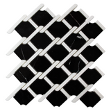Nero Marquina Black Marble Marbella Lynx Rope Design with Bianco Dolomite White  Strips Mosaic Tile Honed