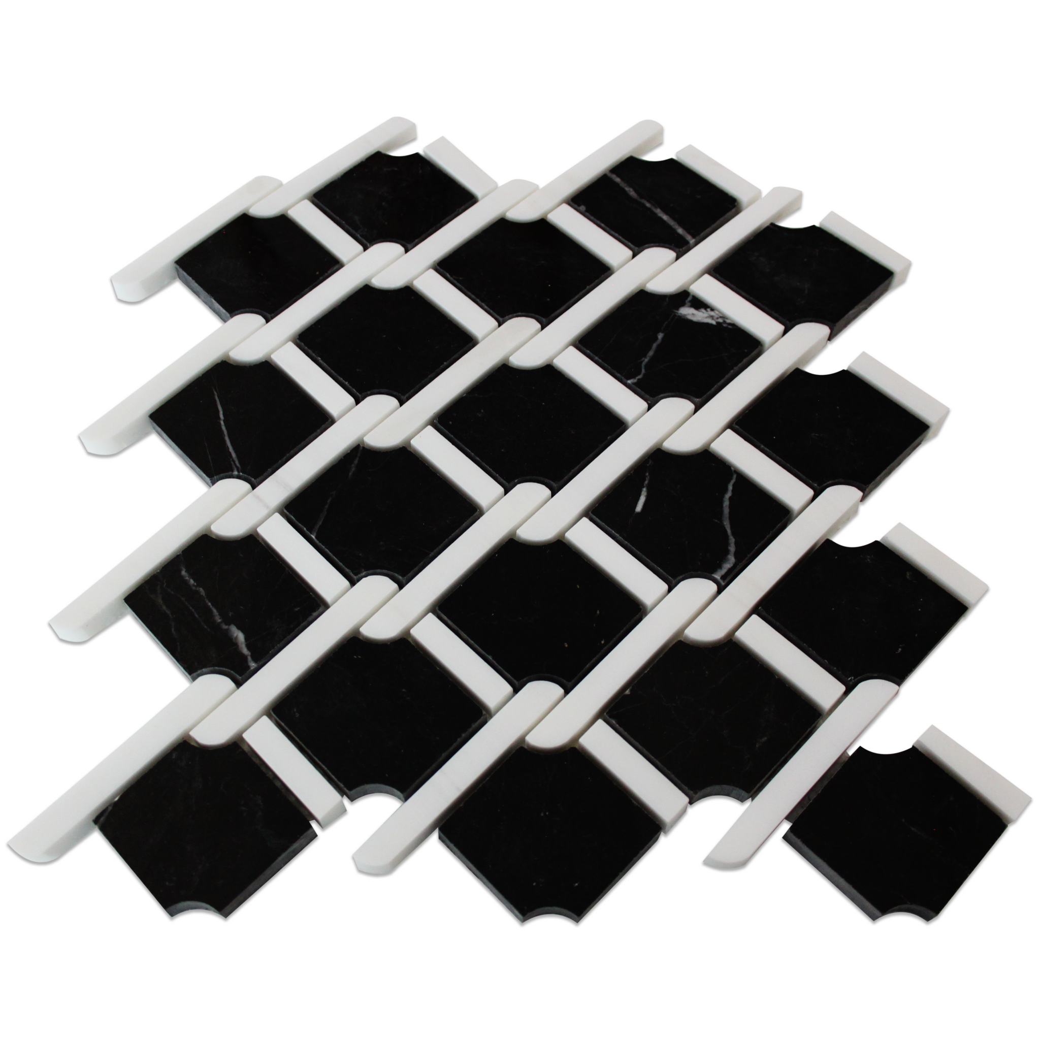 Nero Marquina Black Marble Marbella Lynx Rope Design with Bianco Dolomite White  Strips Mosaic Tile Polished