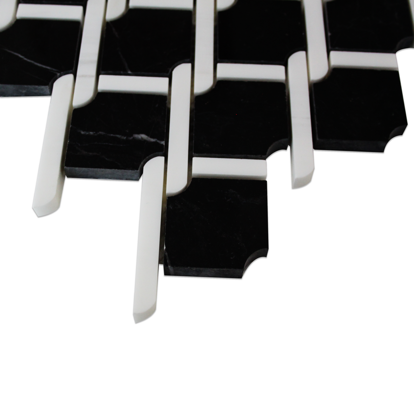 Nero Marquina Black Marble Marbella Lynx Rope Design with Bianco Dolomite White  Strips Mosaic Tile Polished