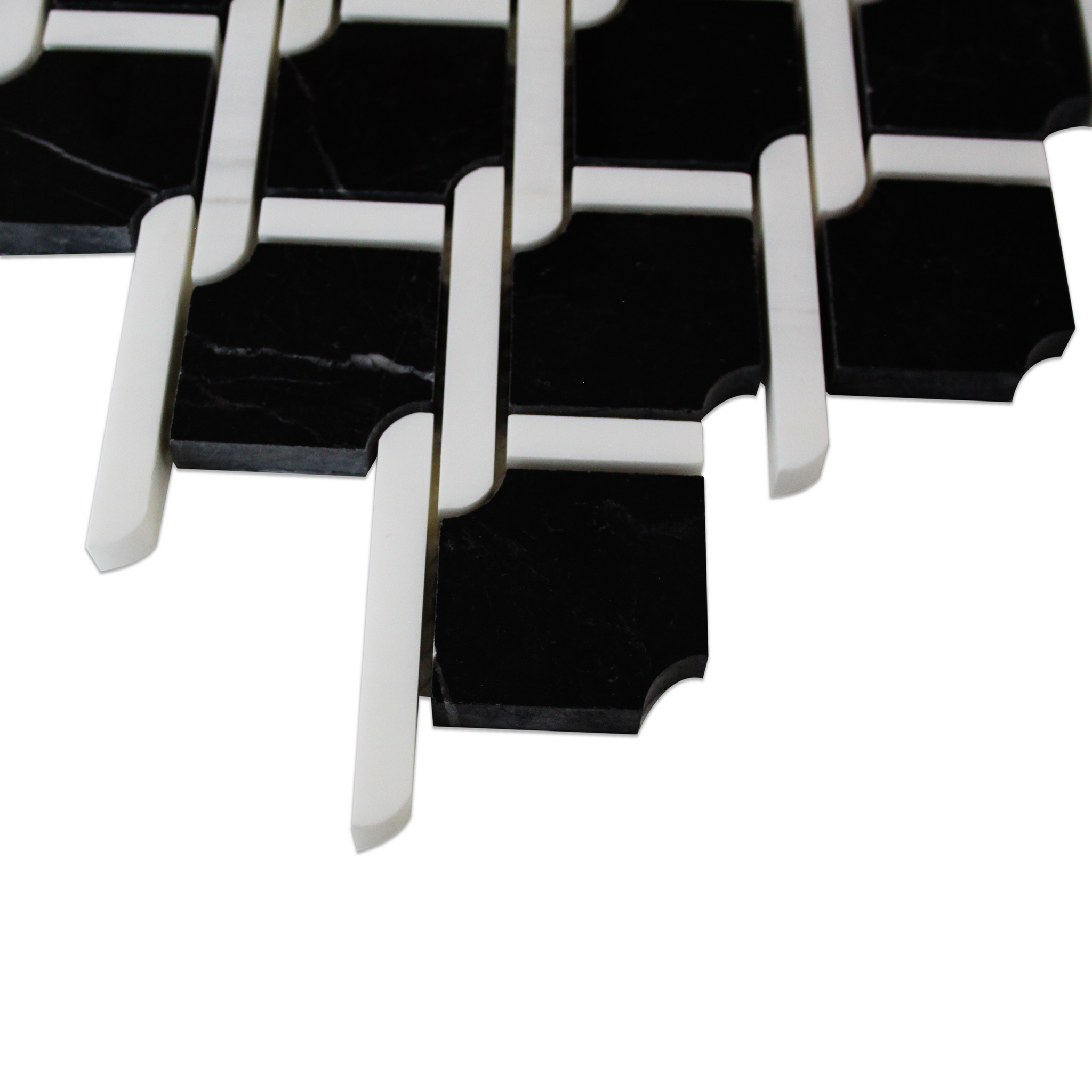 Nero Marquina Black Marble Marbella Lynx Rope Design with Bianco Dolomite White  Strips Mosaic Tile Polished