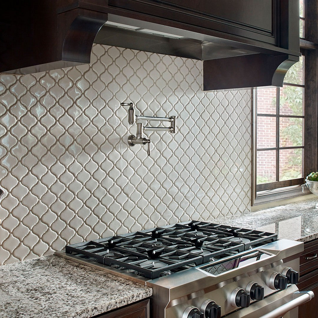 MS International Bianco 12" x 12" Glossy Arabesque Porcelain Mosaic