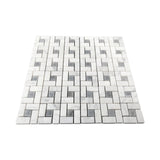 Carrara White Italian Marble Target Pinwheel Mosaic Tile with Bardiglio Gray Dots Polished