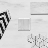 Carrara White Italian Marble with Black 1" x 4" Chevron Mosaic Tile Honed