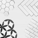 Bianco Dolomite Marble with Nero Marquina Leaf La Fleur Waterjet Mosaic Tile Honed