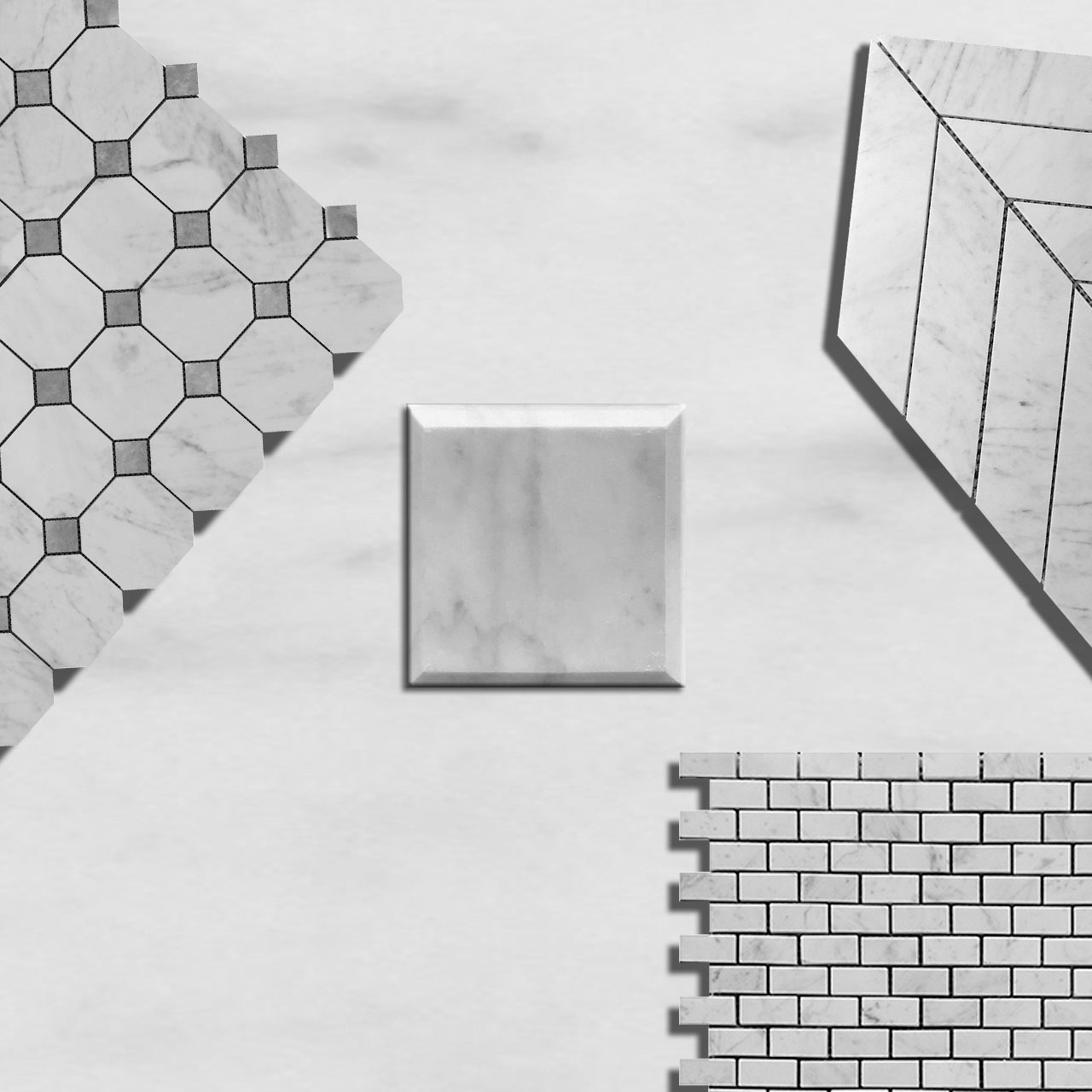 Carrara White Italian Marble 2" x 8" Chevron Mosaic Tile Honed