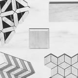 Carrara White Italian Marble Chevron Mosaic Tile with Bardiglio Gray Strips Honed