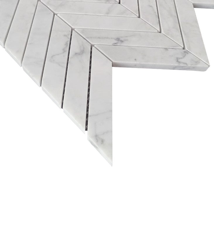 Carrara White Italian Marble 1" x 4" Chevron Mosaic Tile Polished