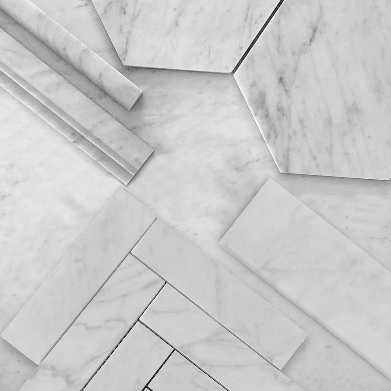 Carrara White Italian Marble 2" x 8" Herringbone Mosaic Tile Polished