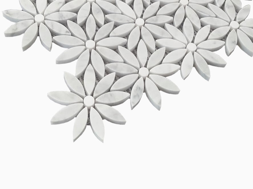 Carrara White Marble With Bianco Dolomite Accent Daisy Flower Waterjet Mosaic Tile Polished