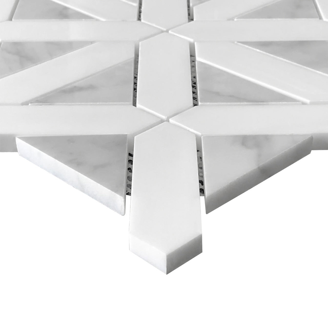 Bianco Dolomite Marble with Carrara White Triangles Geometrica Mosaic Tile Polished