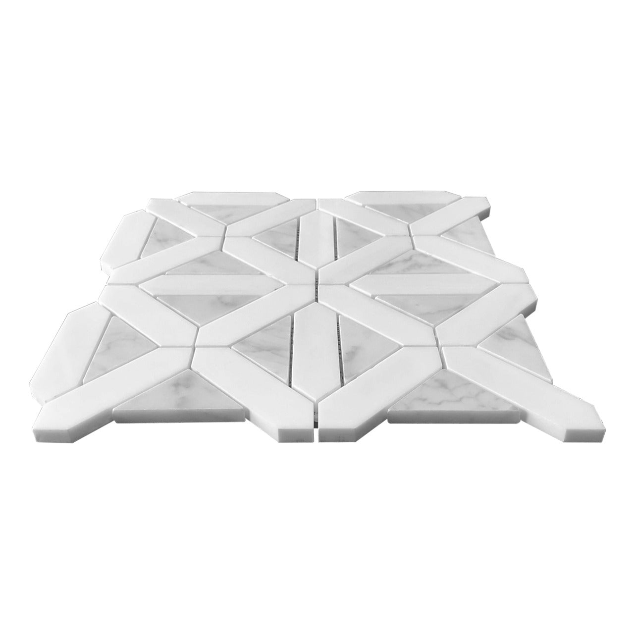 Bianco Dolomite Marble with Carrara White Triangles Geometrica Mosaic Tile Honed