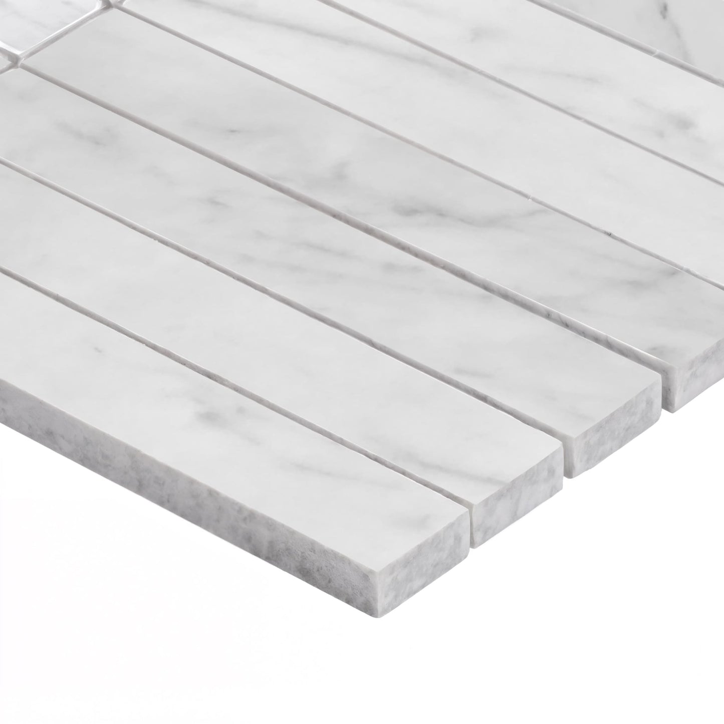 Carrara White Italian Marble 1x6 Stacked Mosaic Tile Honed