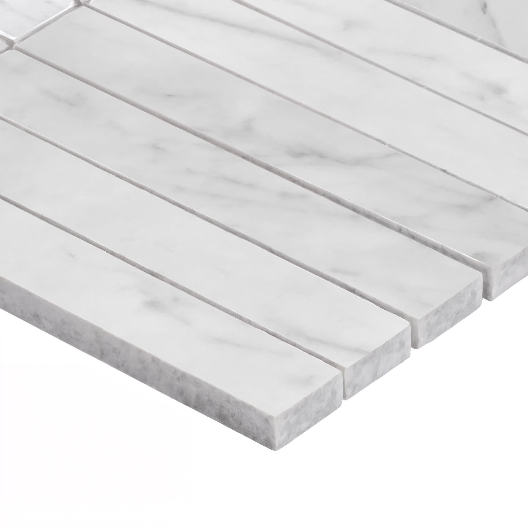 Carrara White Italian Marble 1x6 Stacked Mosaic Tile Polished