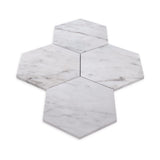 Carrara White Italian Marble 7" Hexagon Mosaic Tile Honed