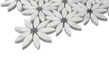 Carrara White Marble With Nero Marquina Black Accent Daisy Flower Waterjet Mosaic Tile Polished