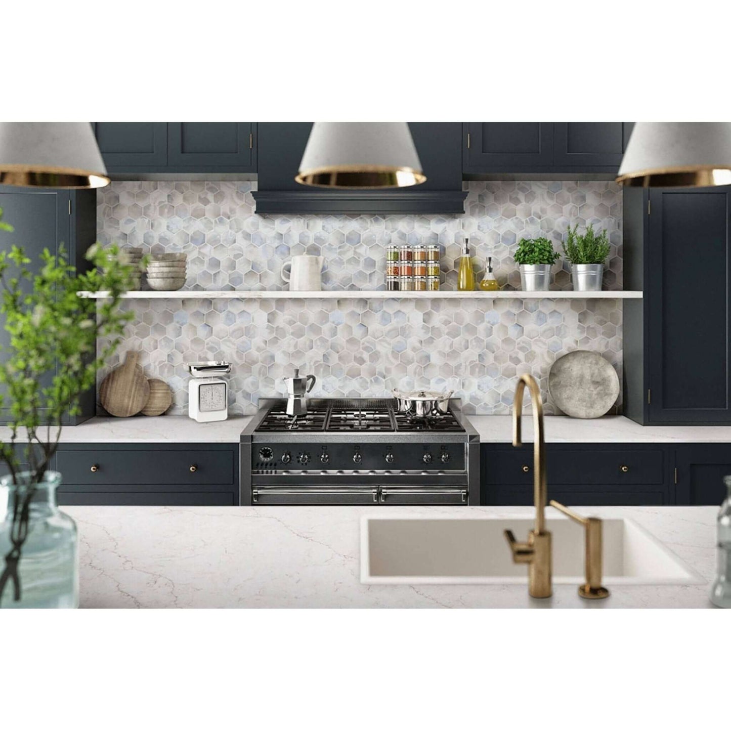Akoya Pearl 3” Hexagon Mosaic Tile