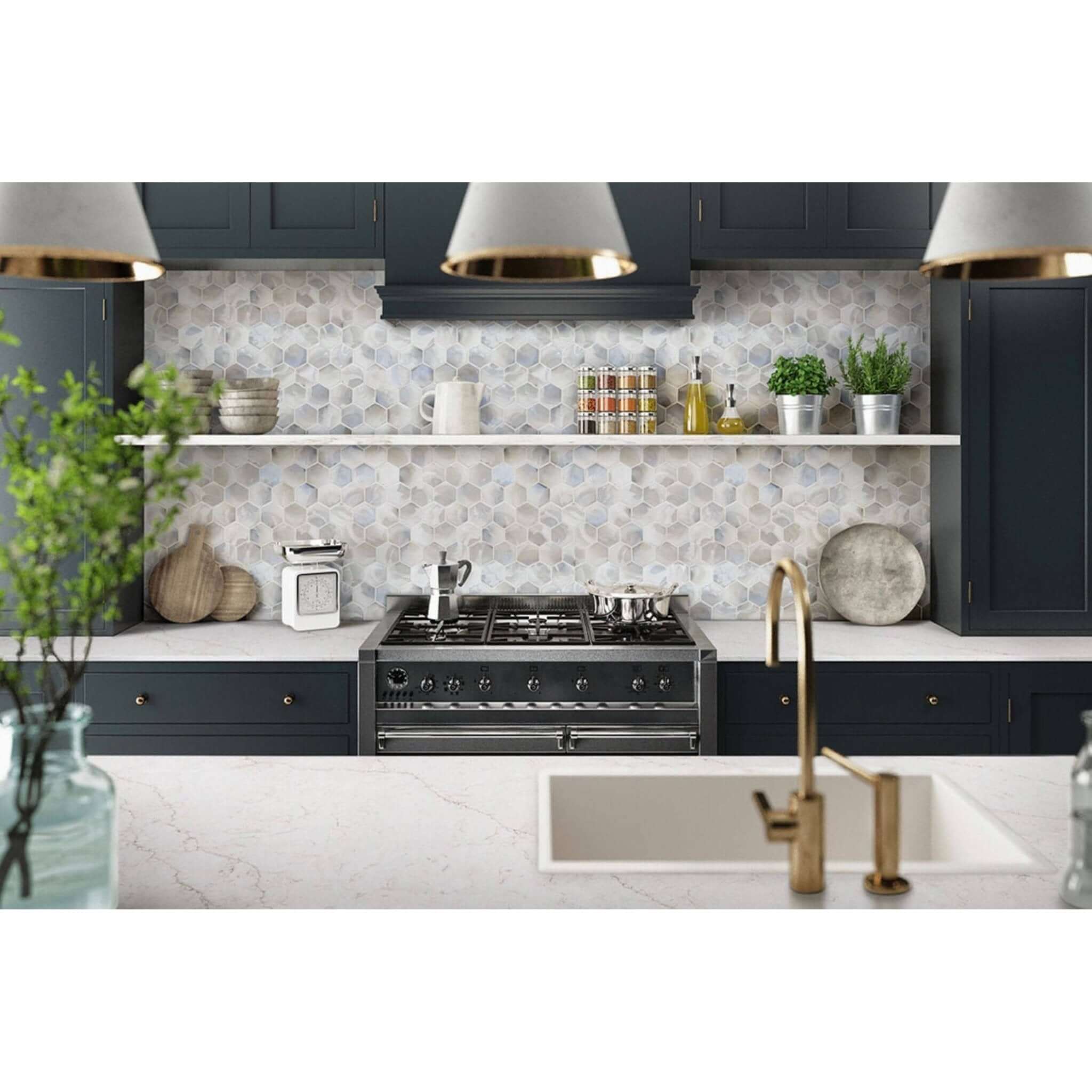 Akoya Pearl 3” Hexagon Mosaic Tile