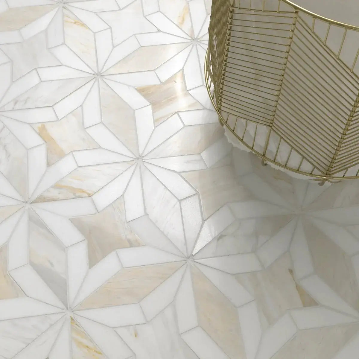 Athena Gold Estrella 10"x10" Polished Marble Mosaic Floor and Wall Tile