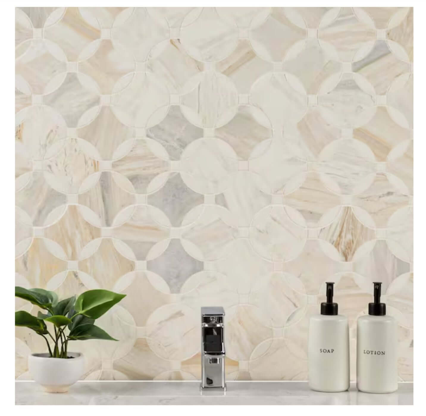 Athena Gold Lola 10”x10” Polished Mesh-Mounted Marble Mosaic Floor and Wall