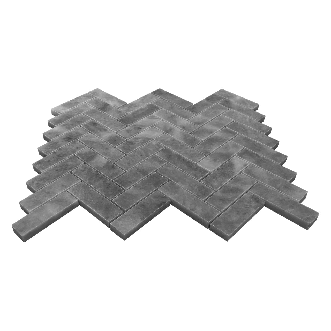 Bardiglio Gray Marble 1" x 3" Herringbone Mosaic Tile Polished