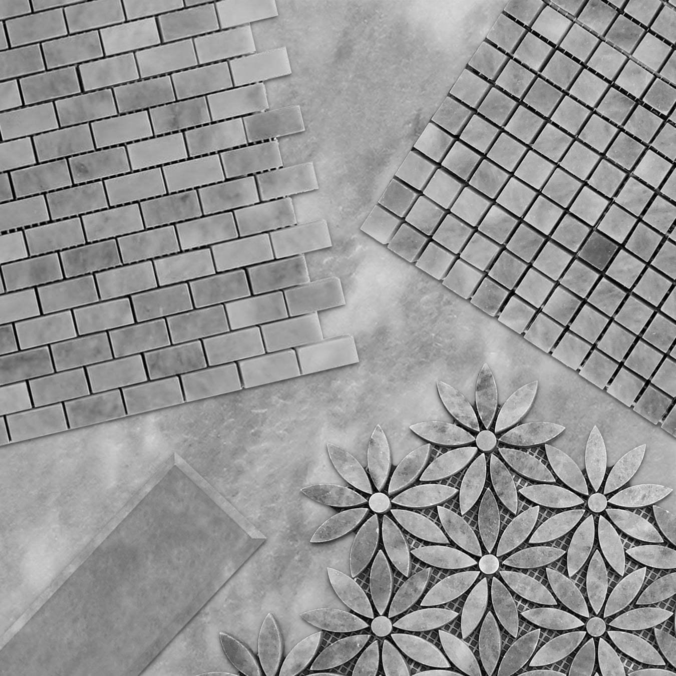 Bardiglio Gray Marble Mini Brick Mosaic Tile Polished