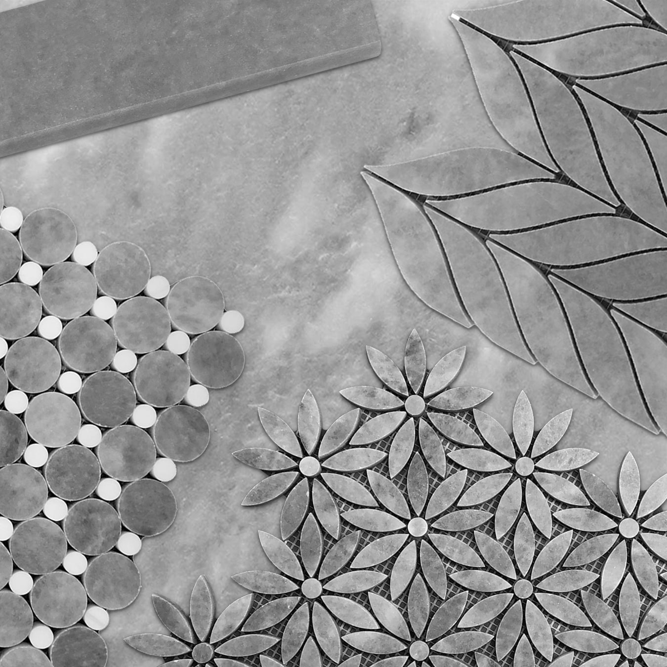 Bardiglio Gray Marble With Bardiglio Gray Accent Daisy Flower Waterjet Mosaic Tile Honed