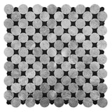 Bardiglio Gray Marble Penny Circles Mosaic Tile with Nero Marquina Black Circles Honed