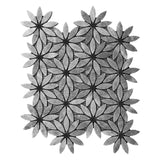Bardiglio Gray Marble With Nero Marquina Black Accent Daisy Flower Waterjet Mosaic Tile Honed