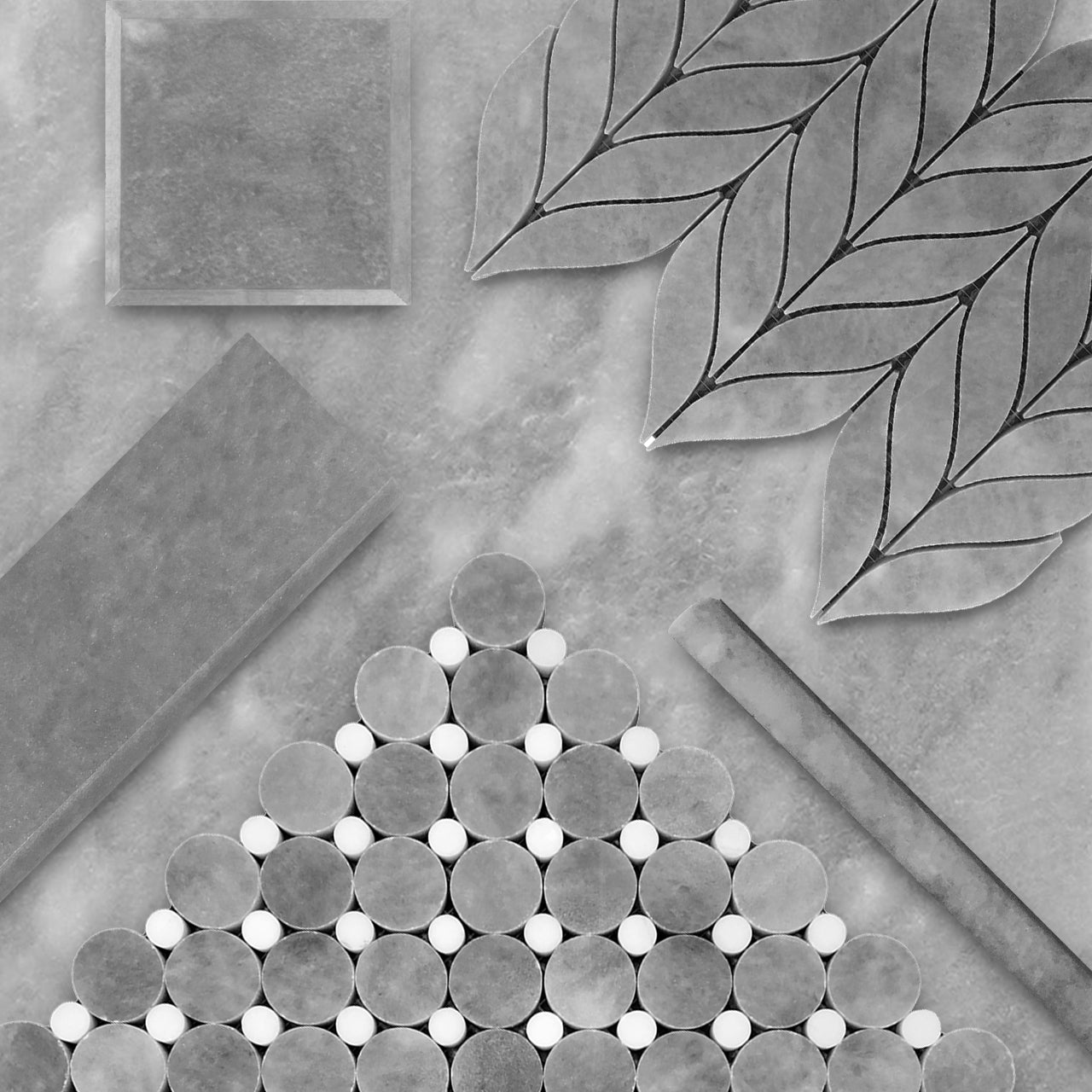 Bardiglio Gray Marble Penny Circles Mosaic Tile with Bianco Dolomite White Circles Polished