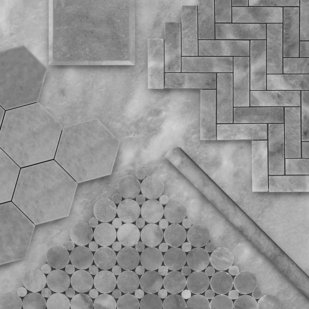 Bardiglio Gray Marble 4x4 Wide Bevel Big Bevel Mosaic Tile Polished