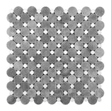 Bardiglio Gray Marble Penny Circles Mosaic Tile with Bianco Dolomite White Circles Polished