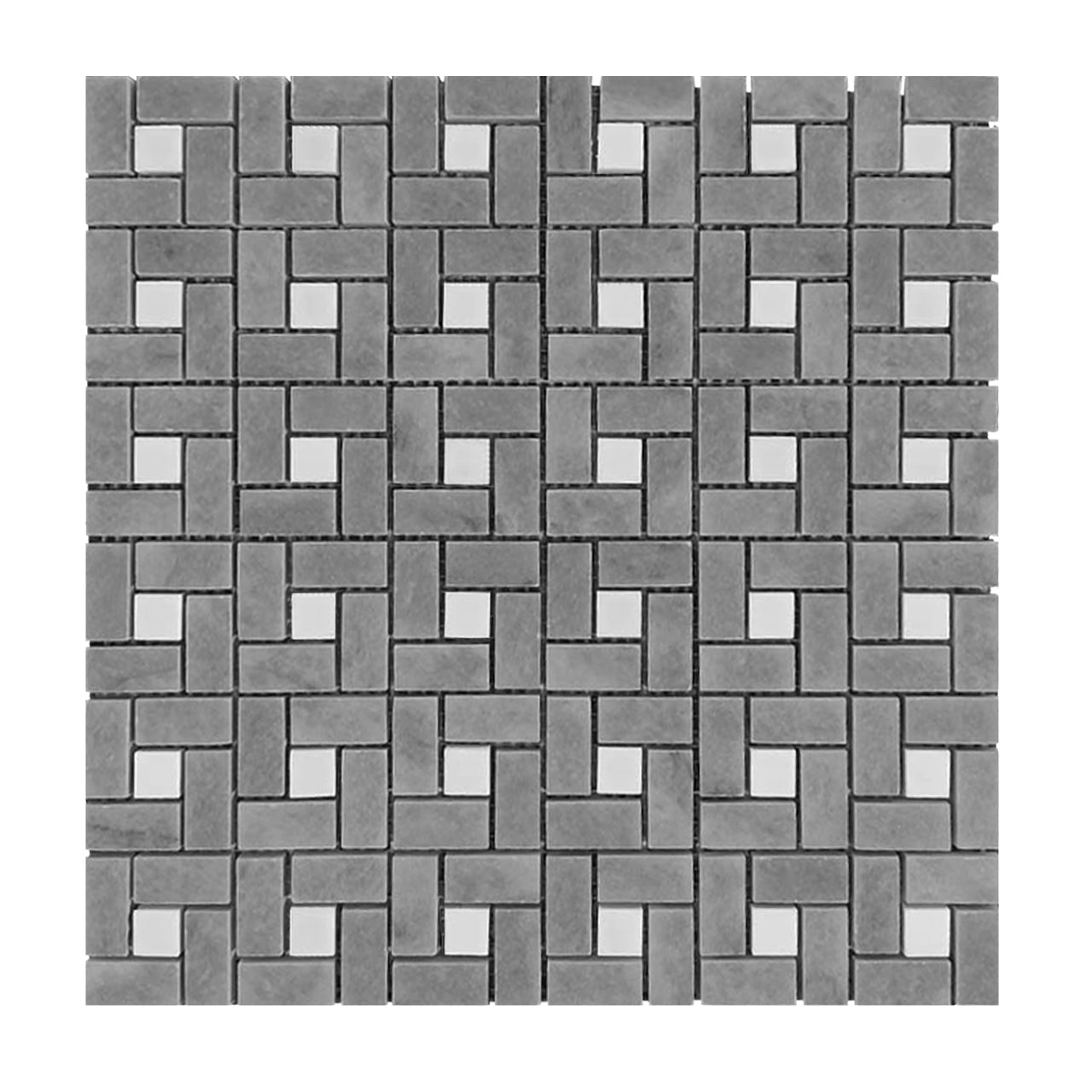 Bardiglio Gray Marble Target Pinwheel Mosaic Tile with Bianco Dolomite Dots Honed