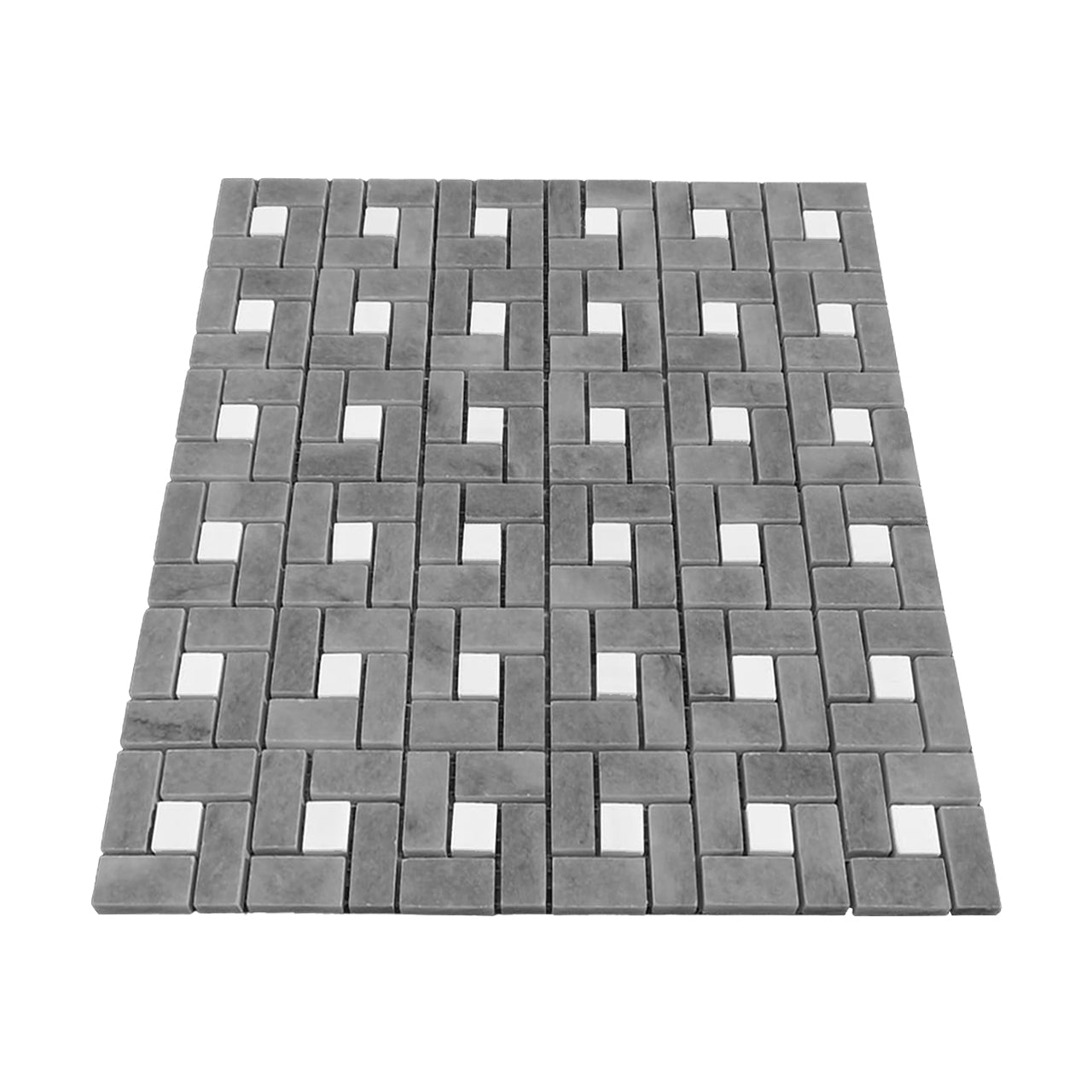 Bardiglio Gray Marble Target Pinwheel Mosaic Tile with Bianco Dolomite Dots Honed