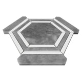 Bardiglio Gray Marble Georama Hexagon with Bianco Dolomite Strips Mosaic Tile Honed