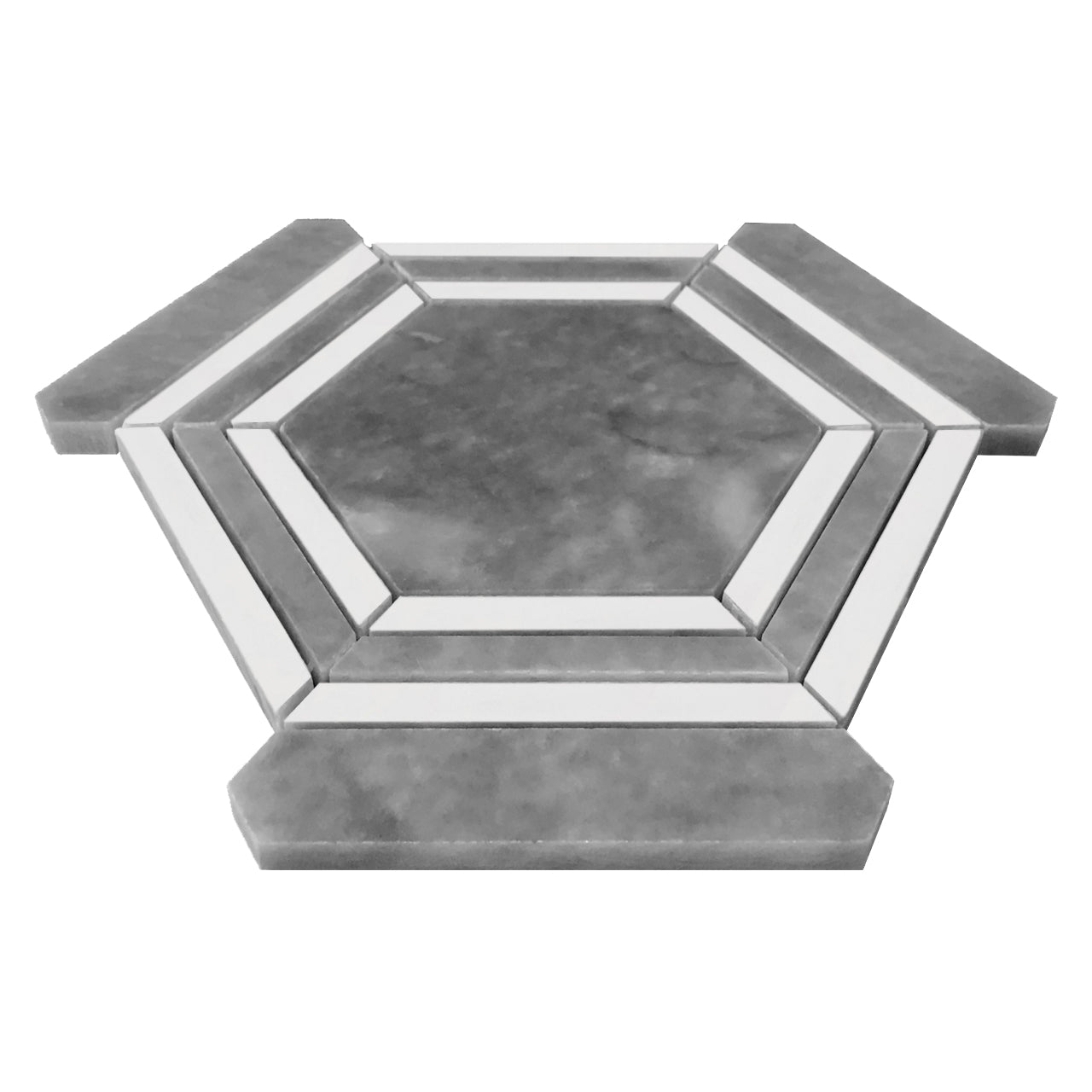Bardiglio Gray Marble Georama Hexagon with Bianco Dolomite Strips Mosaic Tile Polished