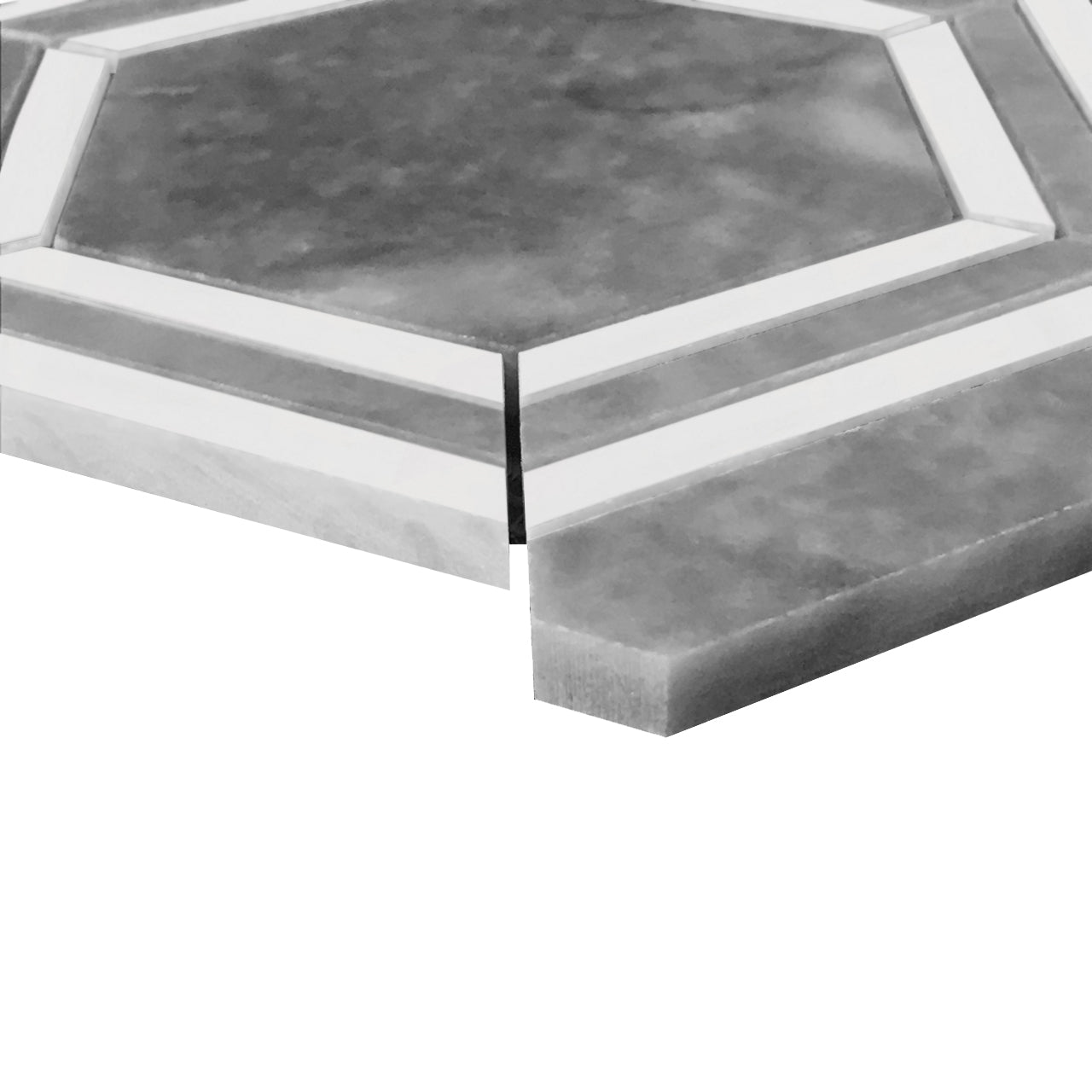 Bardiglio Gray Marble Georama Hexagon with Bianco Dolomite Strips Mosaic Tile Honed