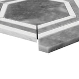 Bardiglio Gray Marble Georama Hexagon with Bianco Dolomite Strips Mosaic Tile Polished