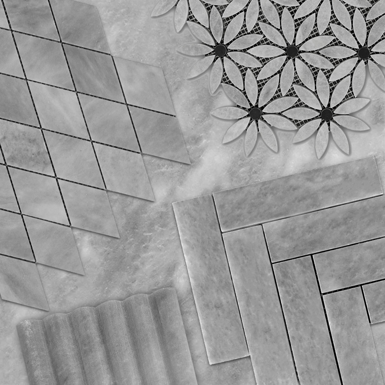 Bardiglio Gray Marble 6x24 Flute 3D Dimensional Tile Polished