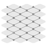 Bianco Dolomite Marble Long Octagon Rhomboid with Bardiglio Dots Mosaic Tile Honed