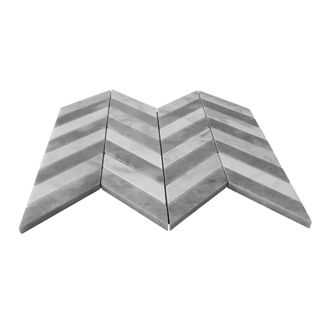 Carrara White Italian Marble with Bardiglio 1" x 4" Chevron Mosaic Tile Polished